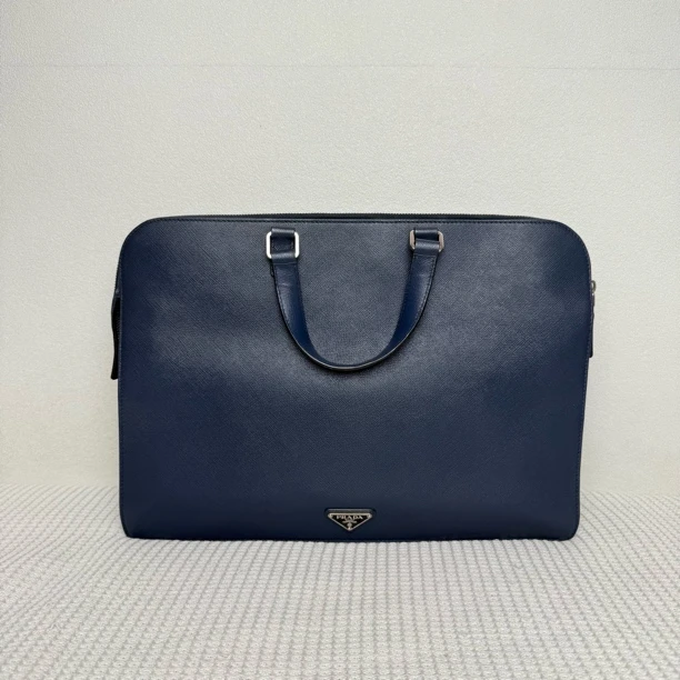 99新 Prada/普拉达 98新/7033男士时尚商务蓝色全皮公文包