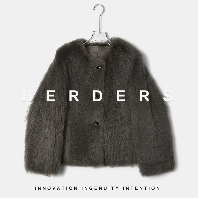 HERDERS 短款圆领纽扣款皮毛一体 255981