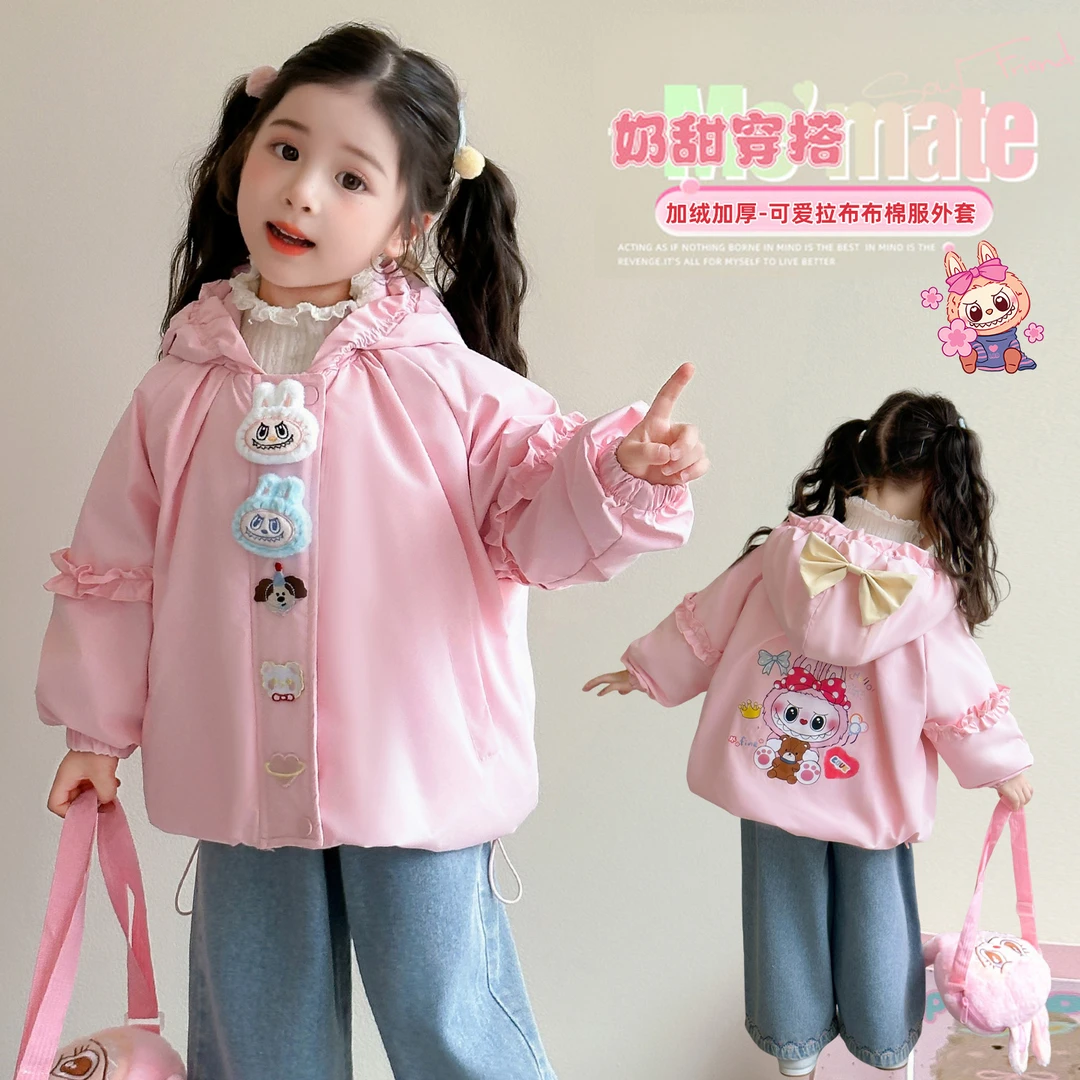 女童卡通Abubu加绒加厚连帽外套秋冬2025新款洋气女孩时髦上衣潮