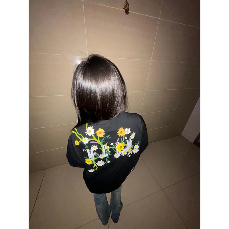 爬墙花小雏菊刺绣短袖T恤女夏季2025新款美式嘻哈宽松休闲体恤衫