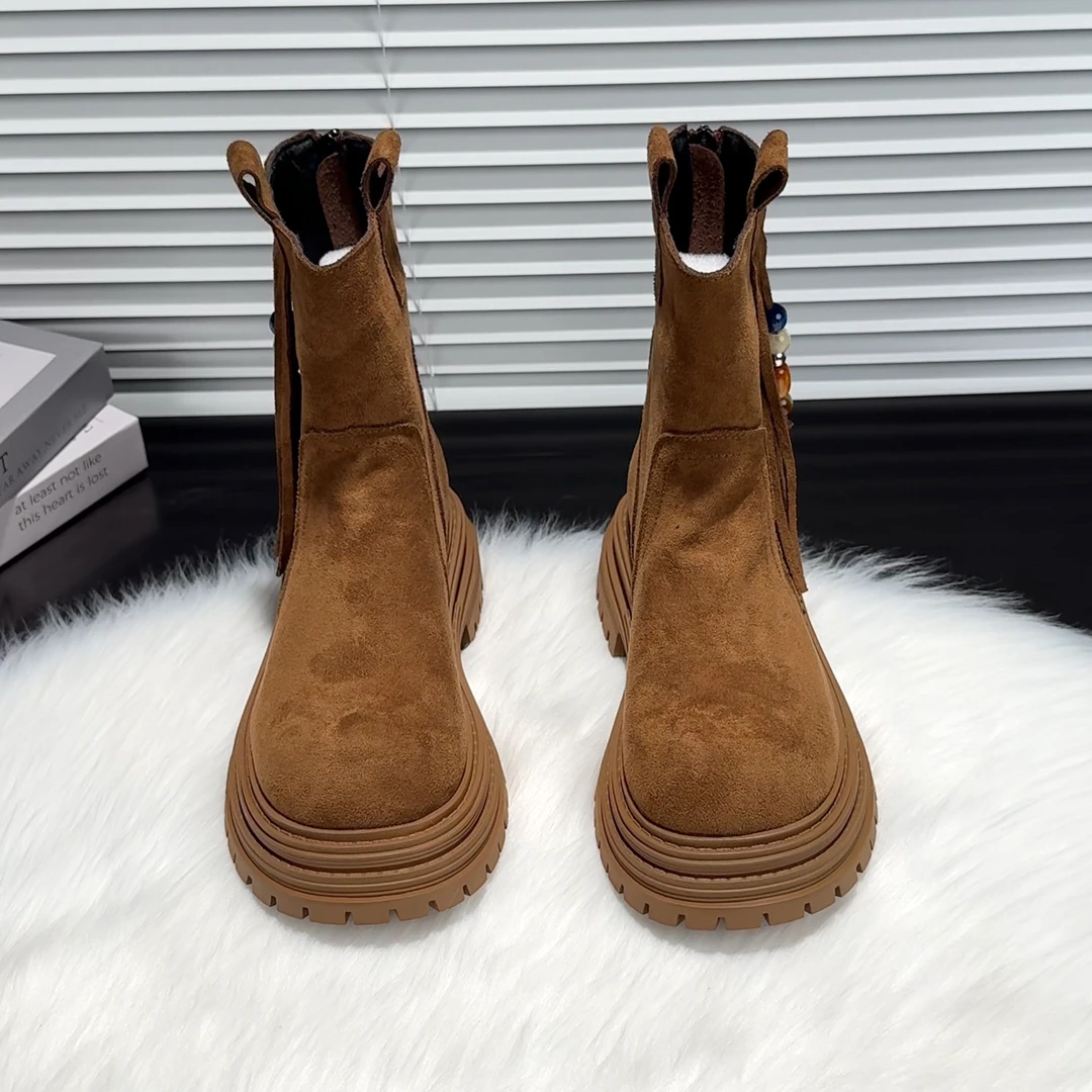 绒面复古百搭马丁靴女2025年新款秋冬季棕色英伦风中筒靴厚底增高