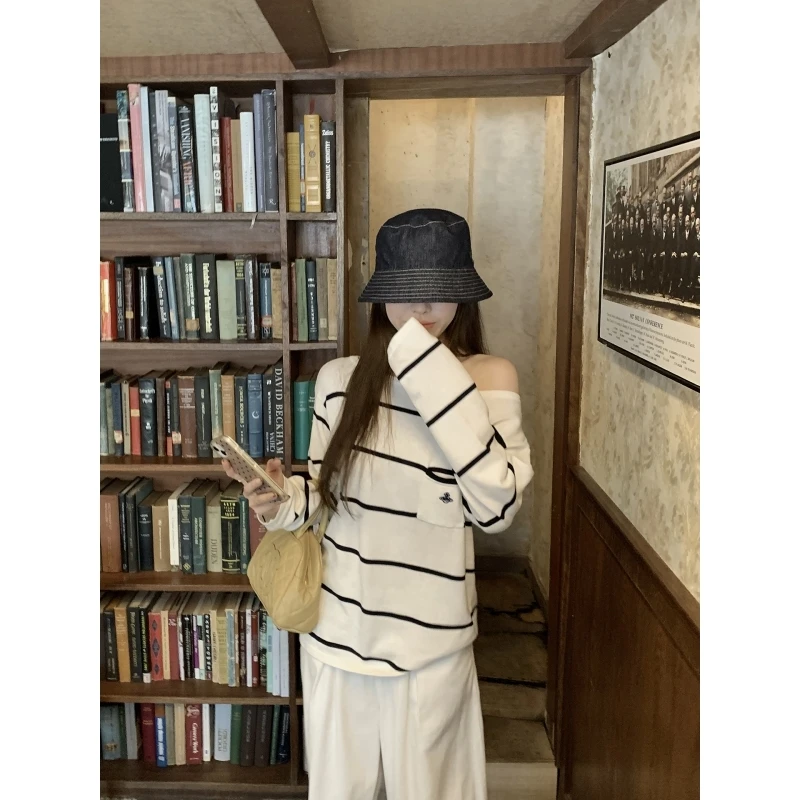 【双11捡漏】乌77韩系条纹圆领长袖T恤女秋季宽松慵懒百搭显瘦上衣