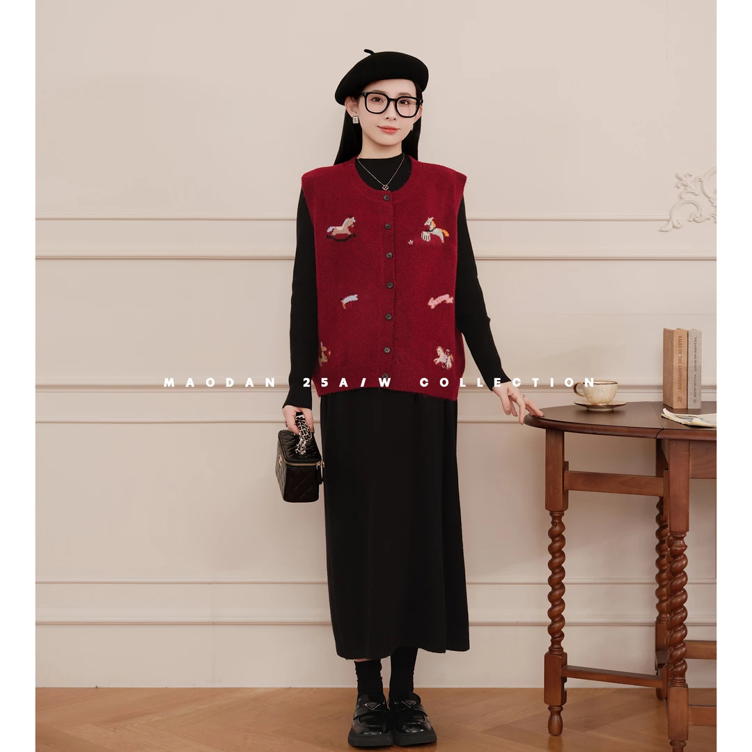 maodan/猫单【童话小马】孕妇装冬季新品休闲时尚气质马甲裙子