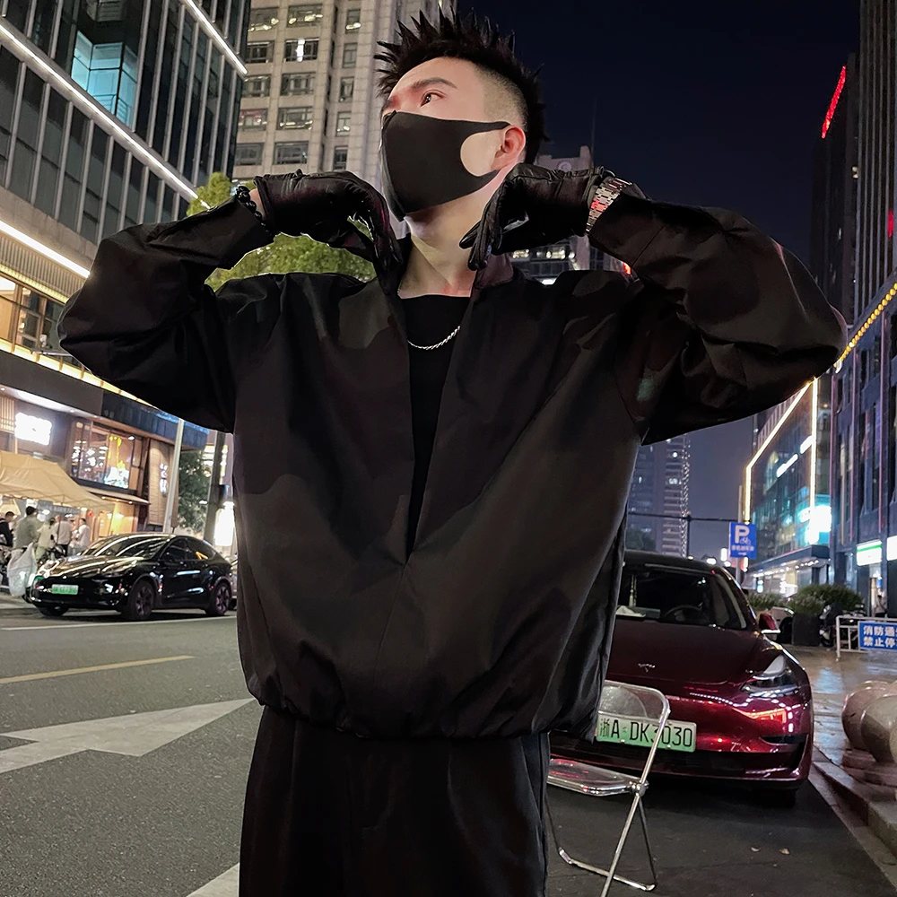 设计感假两件V领衬衫男款潮牌痞帅套头衬衣早秋长袖百搭休闲男装