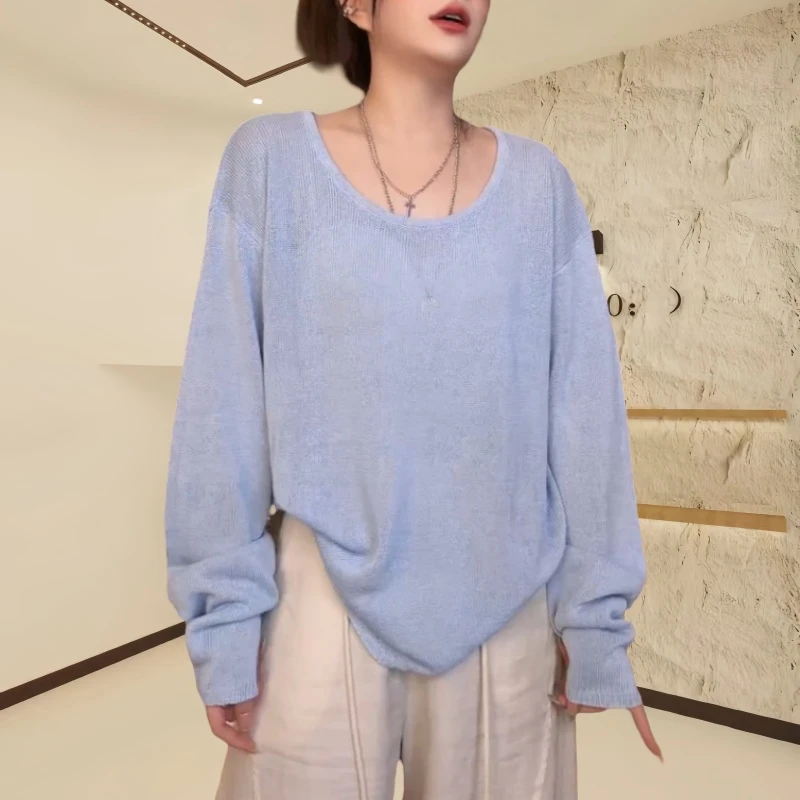 休闲百搭女装时髦欧货漂亮上衣盐系轻熟女针织衫圆领女士长袖衫