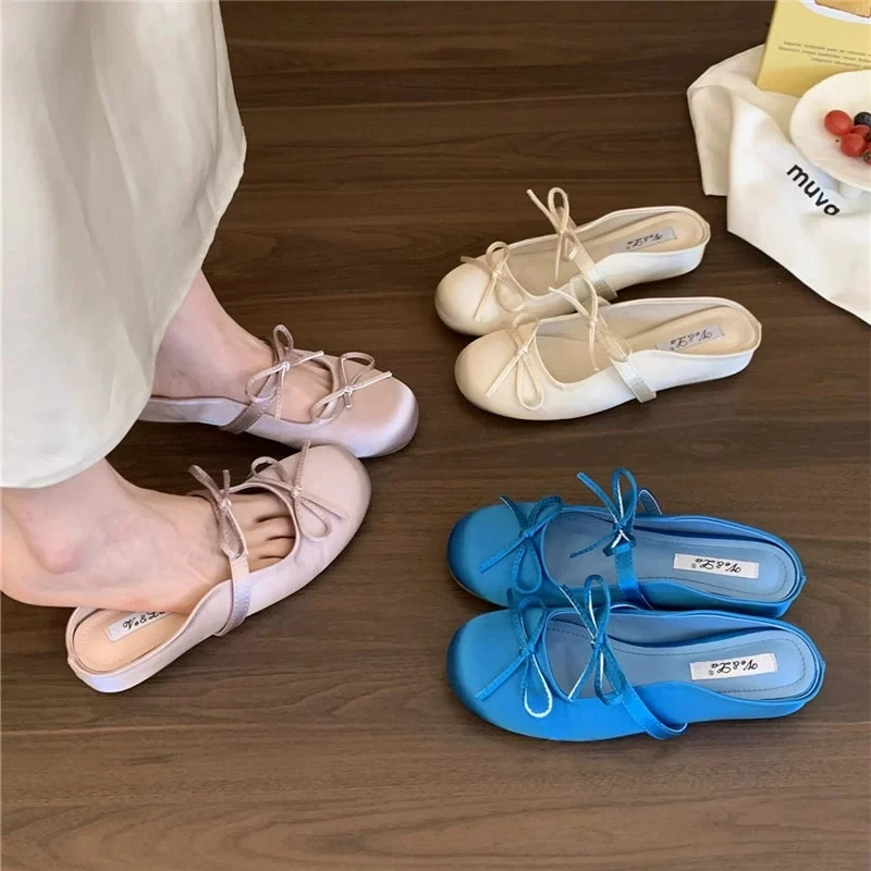 2025新款夏季外穿内增高蝴蝶结包头半拖凉鞋女配裙子玛丽珍单鞋