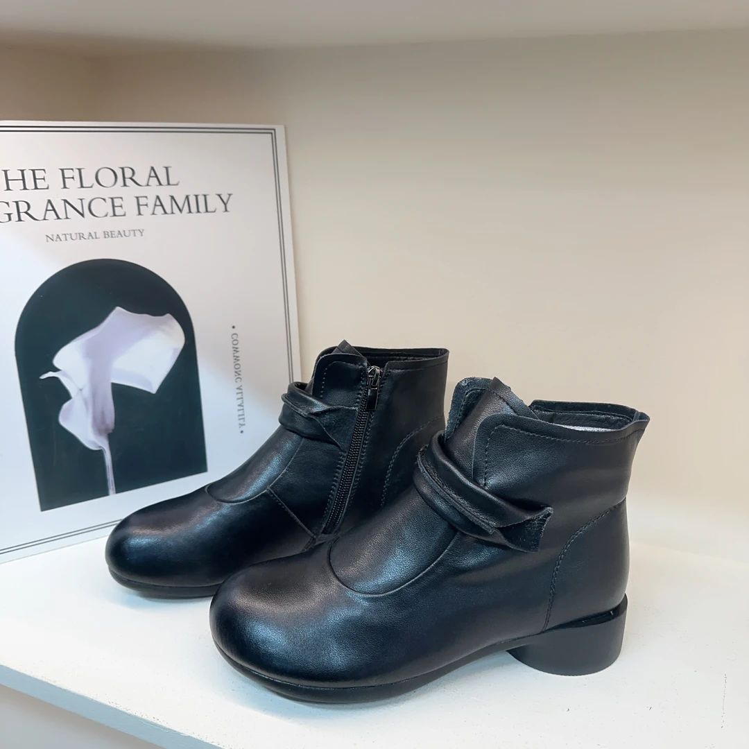 [二哥专属]平跟短靴中年低跟手工复古真皮靴休闲女靴8815