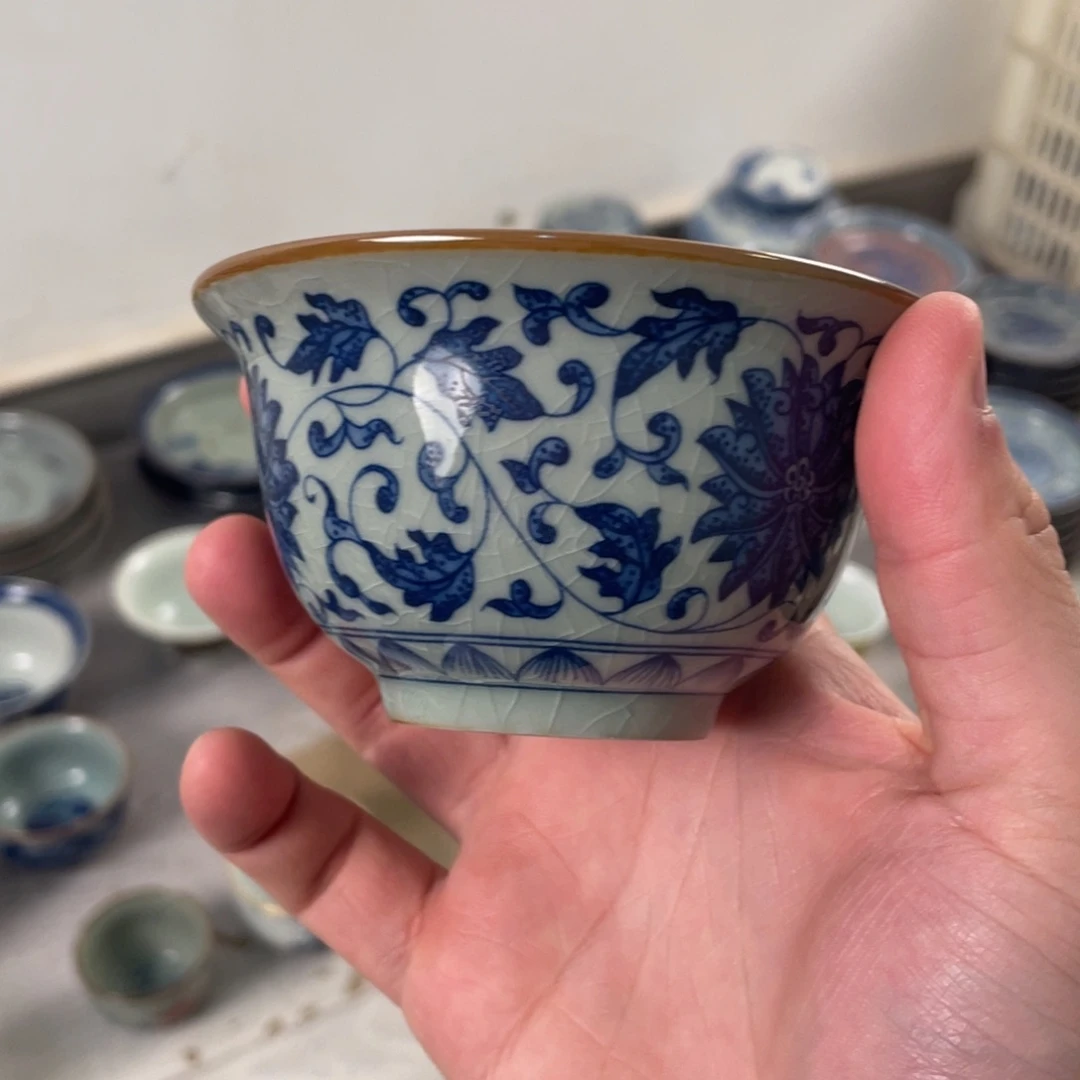 杯缠枝莲压手杯微瑕