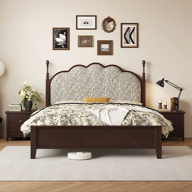 马赛床美式复古实木1米8乘2米大床架法式家具高端大气主卧软包床