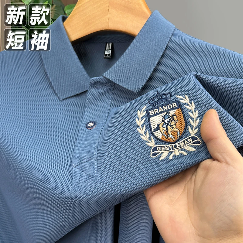 商务休闲男士polo衫夏季高档刺绣翻领宽松短袖t恤男大码透气半袖T