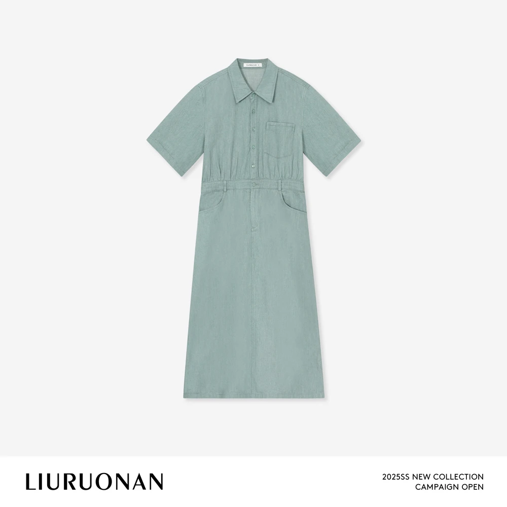 LIURUONAN 25SS【女记者衬衫裙】纯色polo领工装中长款A字连衣裙女