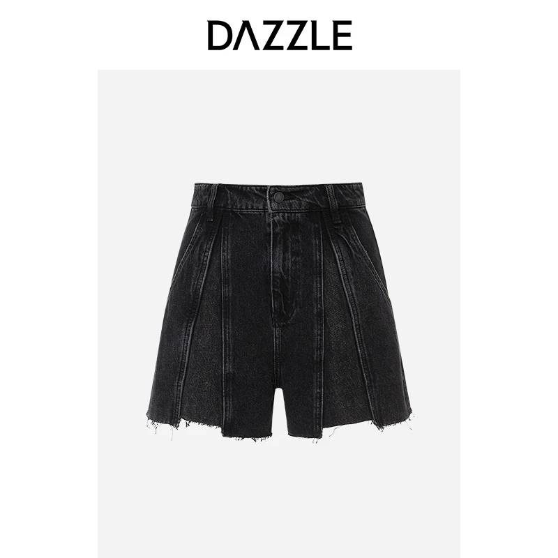 DAZZLE地素秋纯棉毛边A字牛仔短裤2E3R103