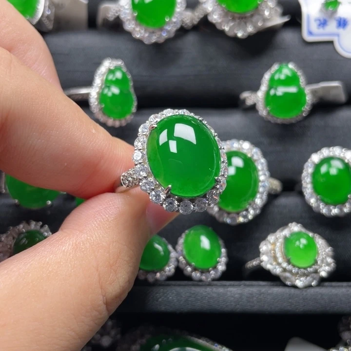 秋***波翡翠戒指银S925镶嵌