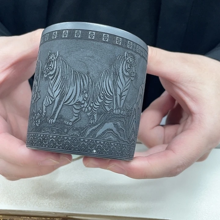 茶杯紫砂五虎主人杯石黄