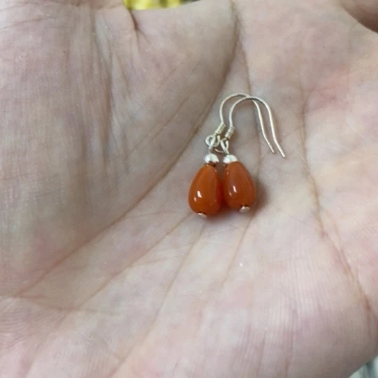南红玛瑙耳钩银S925镶嵌多样性发货