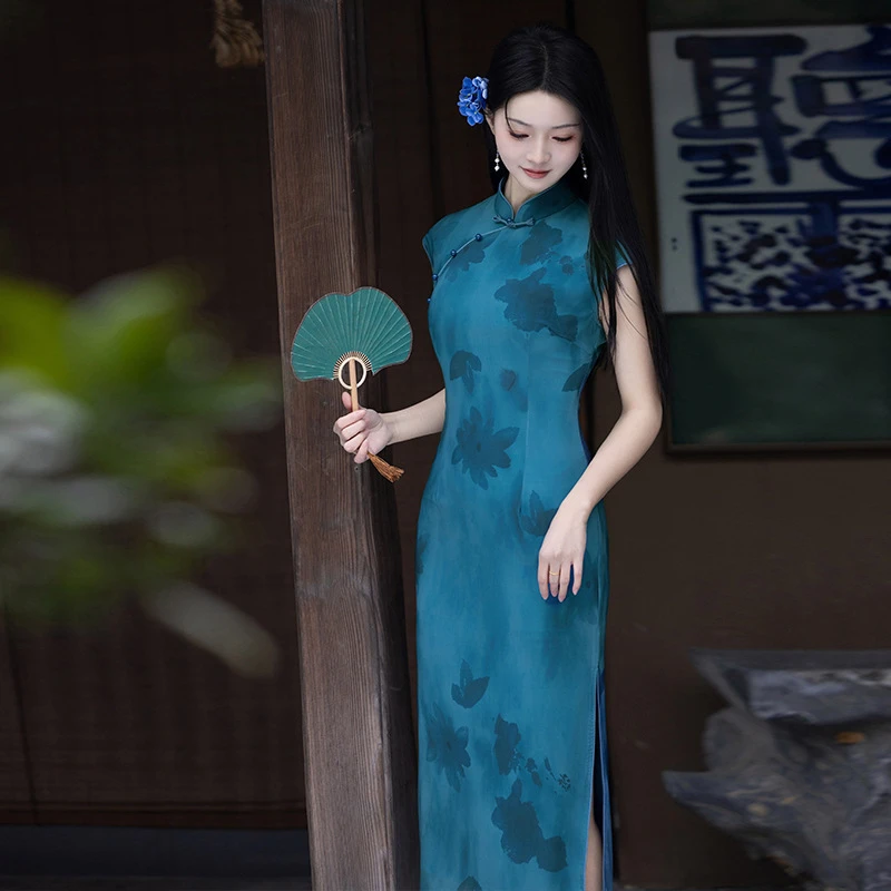 夏季款演出无袖2025修身长裙旗袍旗袍走秀显瘦款立领旗袍新改良