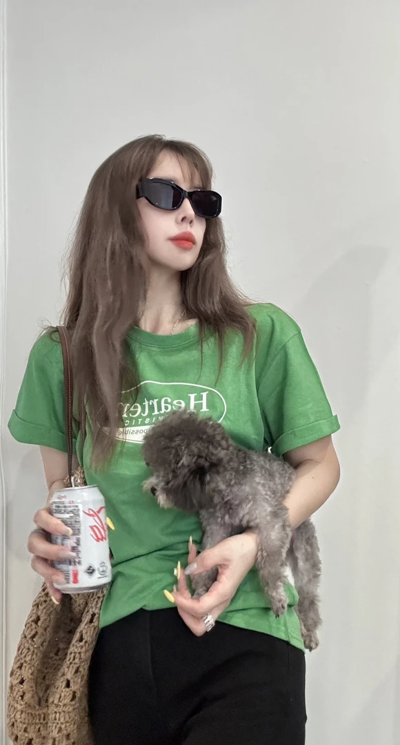 韩系少女风格基础字母短袖T恤夏季时尚百搭691