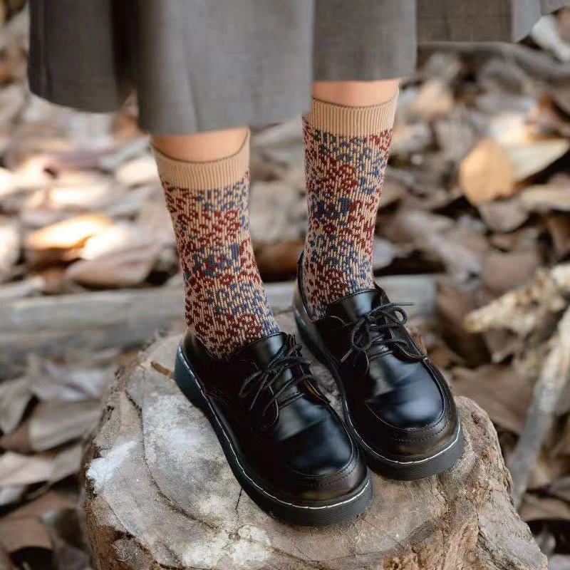 门店4&9！五双装/双针豹纹~棉感舒适基础百搭休闲中筒袜 C19779