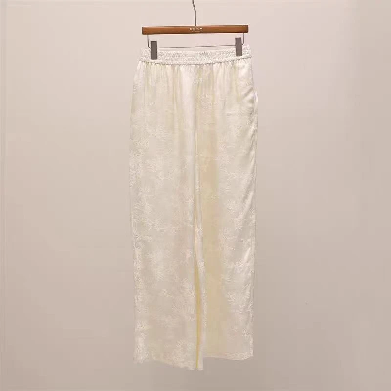 裤子提花直筒裤女夏季新款小个子高腰垂感宽松675-680-681