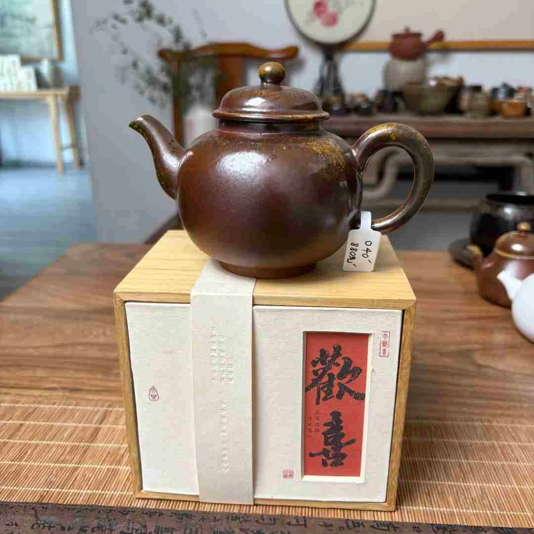 子樵造像手作柴烧手捏茶壶陶瓷红陶泥精品柴烧壶040