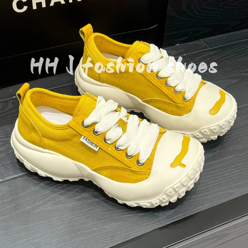 2025年爆款丑萌鞋夏季新款布面透气厚底增高鞋舒适大头休闲帆布鞋