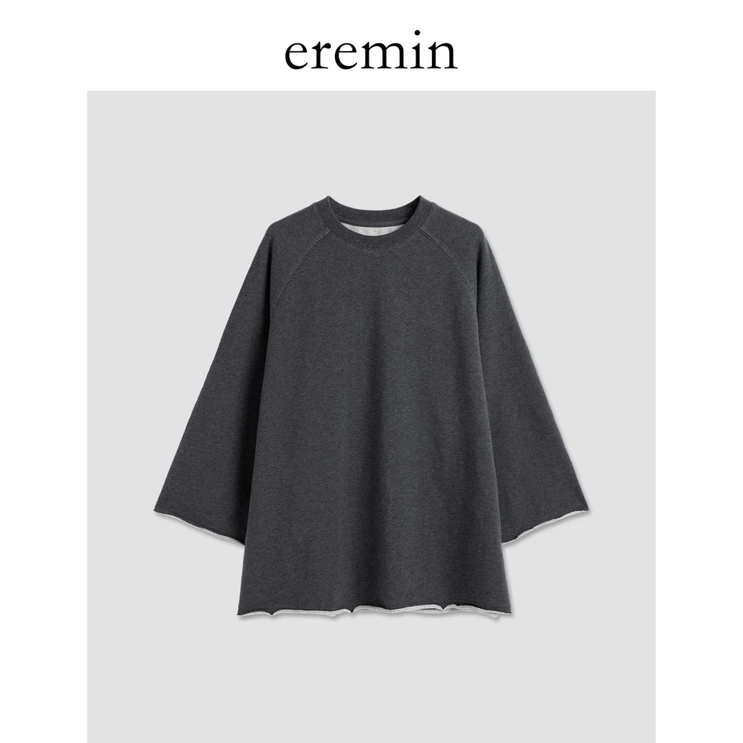 毛圈卫衣/松弛做旧毛边插肩九分袖大版卫衣55988