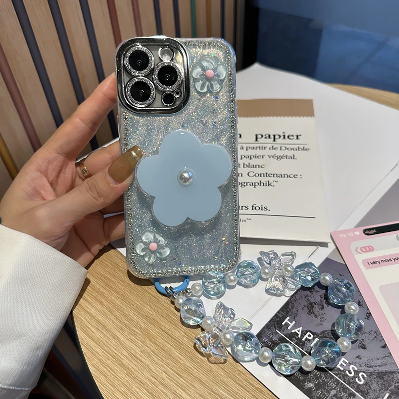 蓝色ins樱花小清新手机壳适用苹果15镜头膜vivo华为oppo简约小米