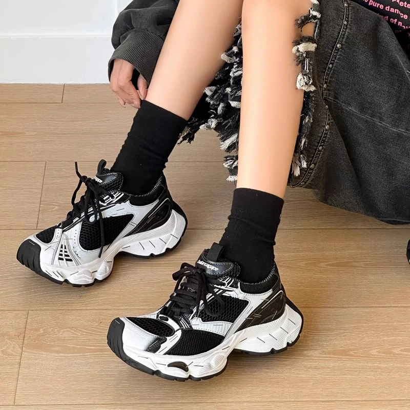 巴黎同款老爹鞋复古做旧厚底增高男女冬季百搭小牛皮白色鞋