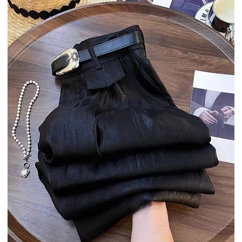 复古高腰垂感直筒西装裤女春夏2026新款肌理感阔腿宽松休闲拖地裤