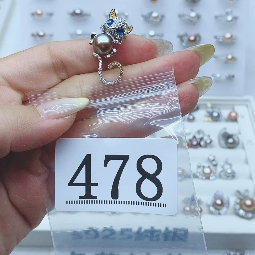 元***圆戒指银S925镶嵌淡水珍珠478