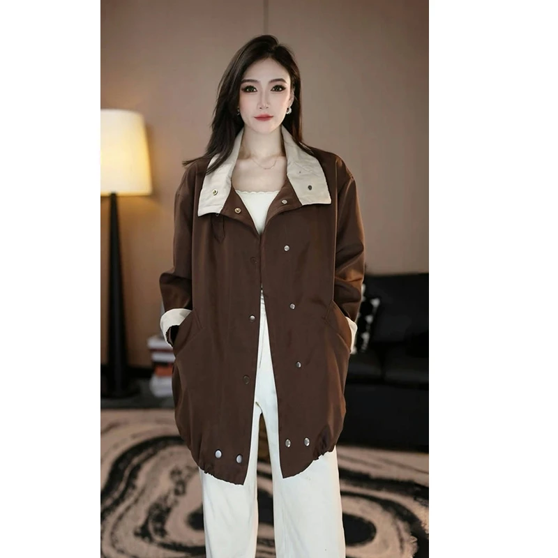 2025春季新款拼色风衣外套时尚气质款