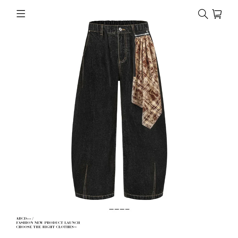 US5自制 baggy原牛弯刀牛仔裤黑色男款宽松垂感镰刀裤夏季长裤子