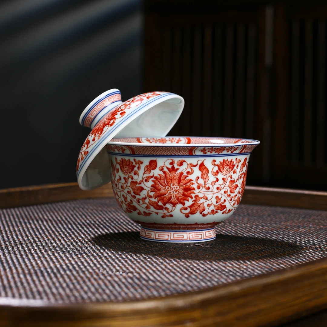 M3全红点工缠枝莲陶瓷两才盖碗小盖碗茶杯茶具2025年新款可悬停
