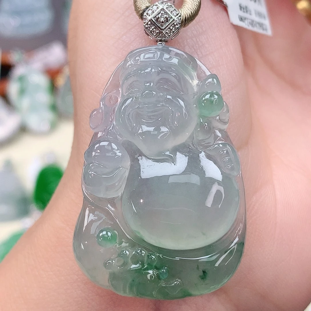 颈饰18K金镶嵌翡翠财神爷
