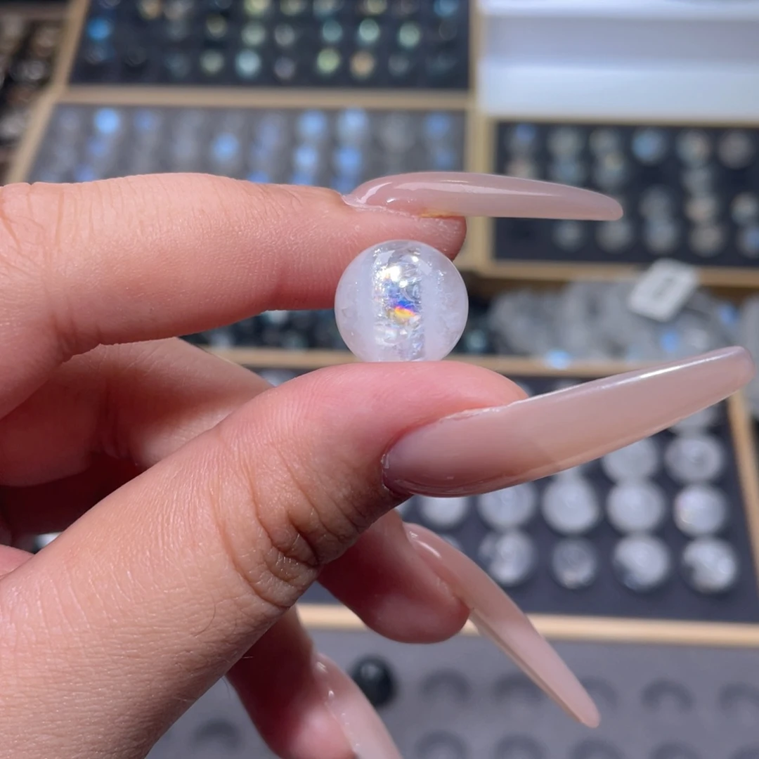 长石未镶嵌裸石五***！灰月光单珠13.7mm