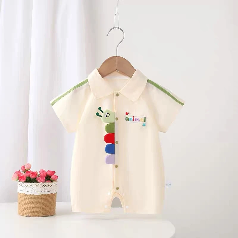 161夏季新款短袖毛毛虫半袖哈衣字母翻领超萌宝宝婴幼儿衣服童装