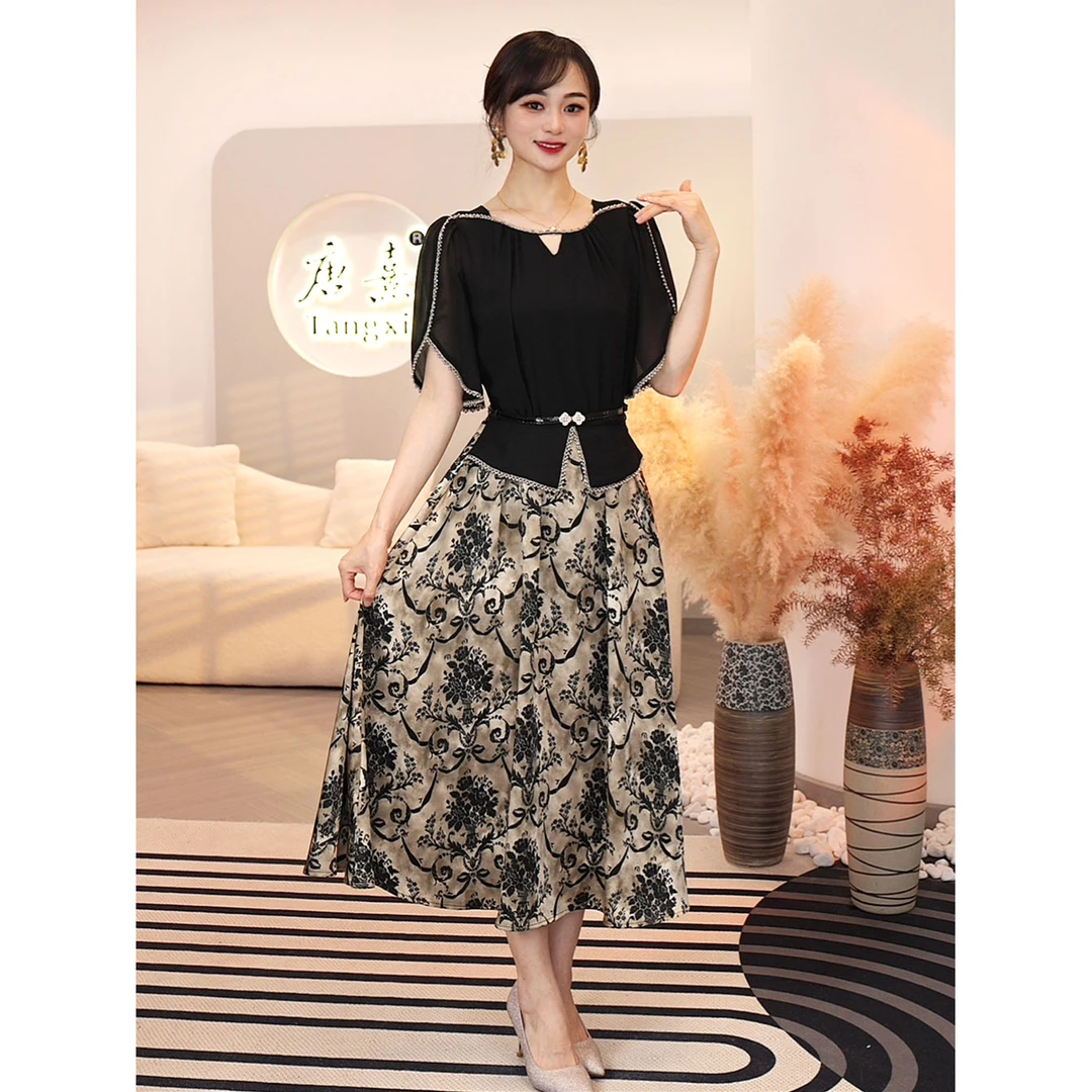 2025夏季新款【H-X510】法式茶歇气质收腰显瘦中长款高级感连衣裙子