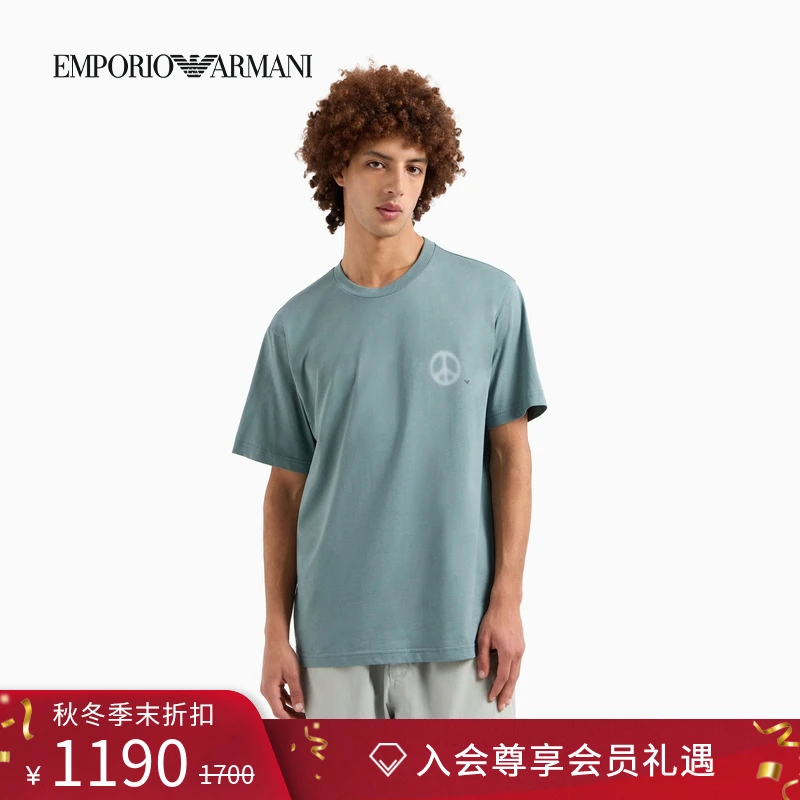 EMPORIO ARMANI/阿玛尼春夏男女情侣款纯棉圆领正肩短袖薄T恤官方