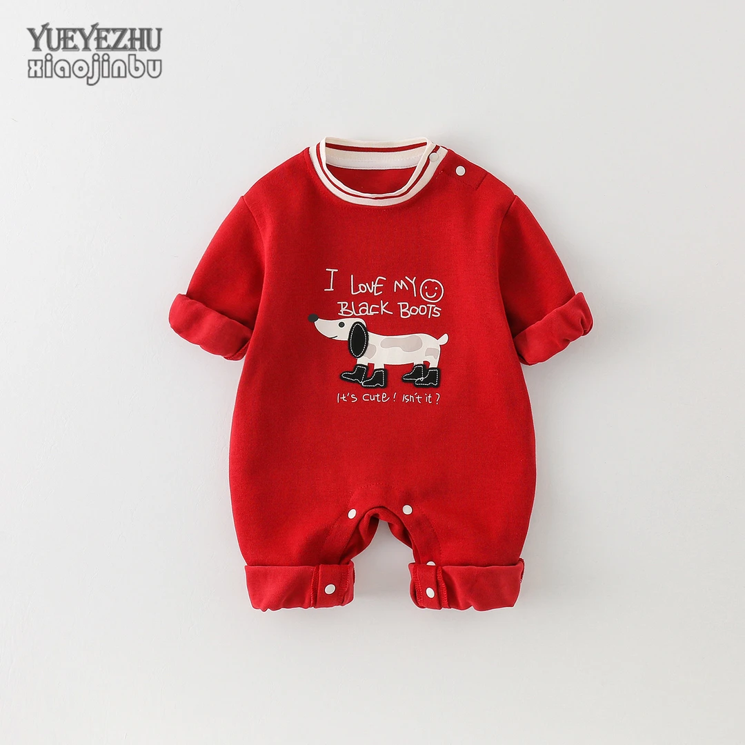 网红婴儿秋装连体衣男宝宝衣服秋季韩版卡通时尚外出哈衣爬服新生