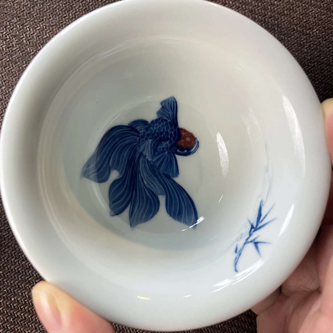 晓月庐︱林月红︱竹石金鱼压手杯