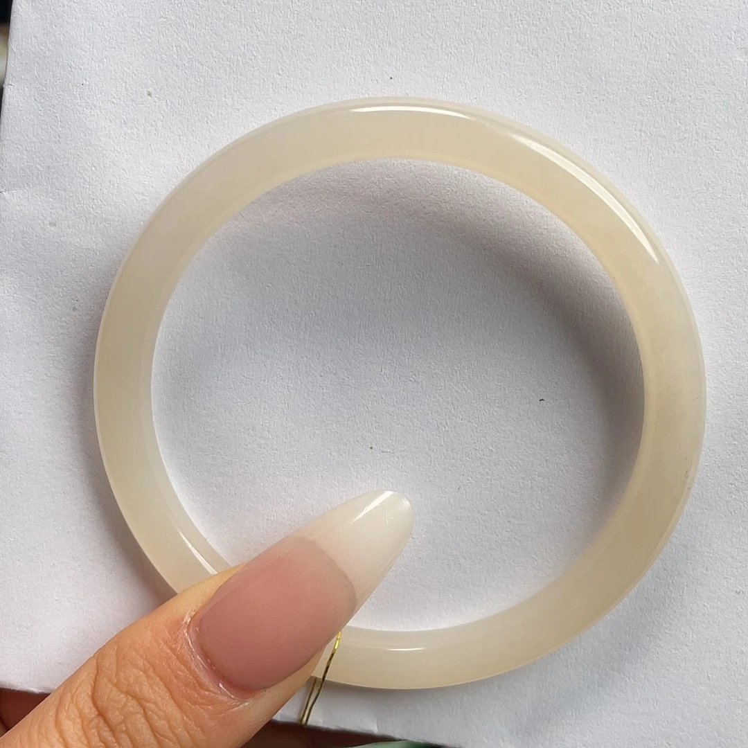 和田玉未镶嵌手镯冰藕粉！56