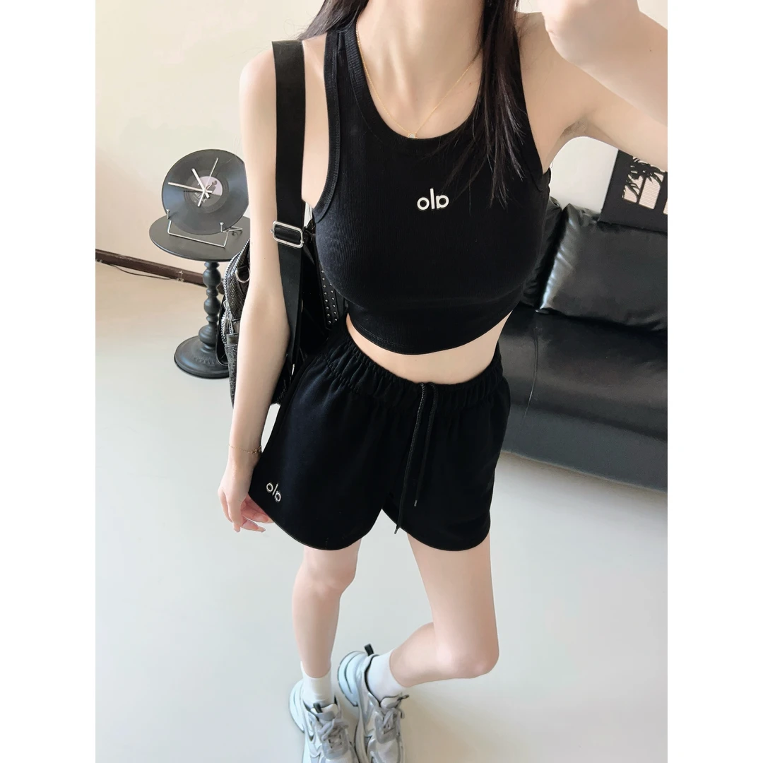 Alo休闲短裤女士夏季跑步健身运动裤宽松百搭显瘦阔腿四分裤现货
