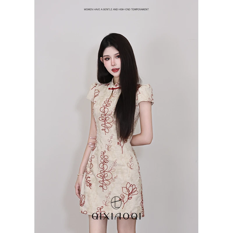 七小七Sicily【绯枝映月】新中式古法改良旗袍时尚设计感连衣裙