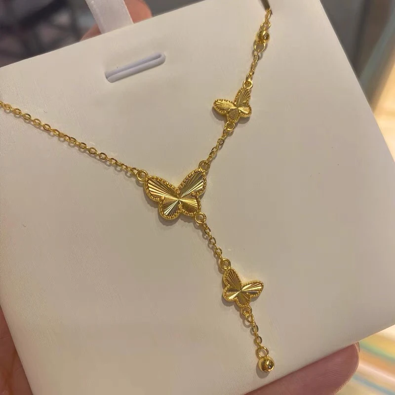 钛钢项链 高级感镭射蝴蝶流苏项链女款首饰不掉色锁骨链送女朋友