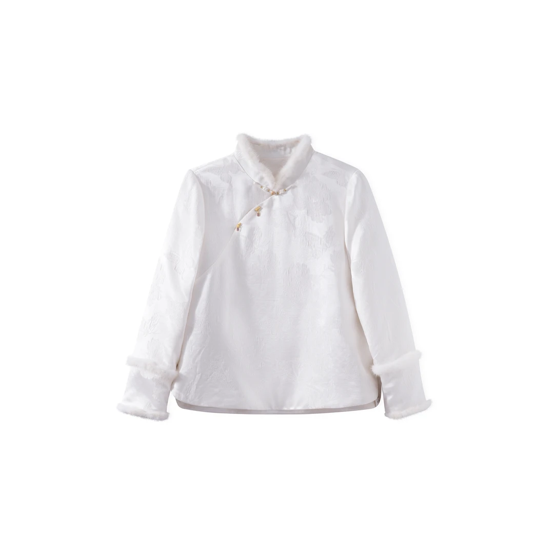 云绣-YZ900276新中式桑蚕丝加棉上衣中国风直襟盘扣复古女装