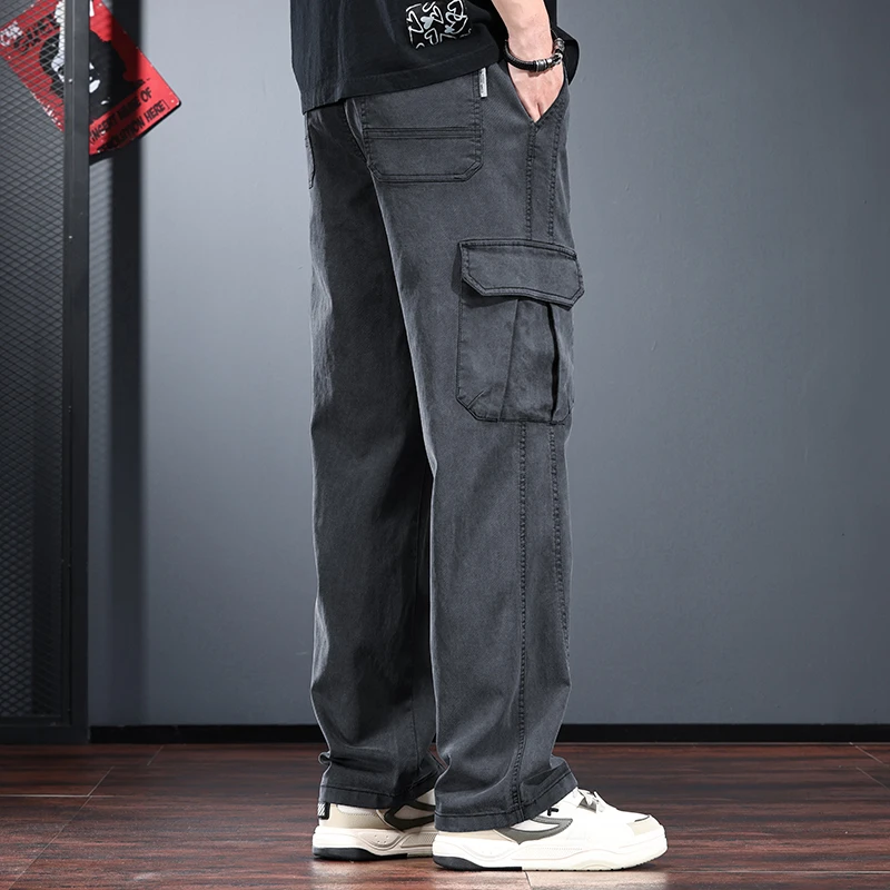 复古工装裤男直筒宽松阔腿裤美式高街春夏季莱赛尔运动休闲长裤潮