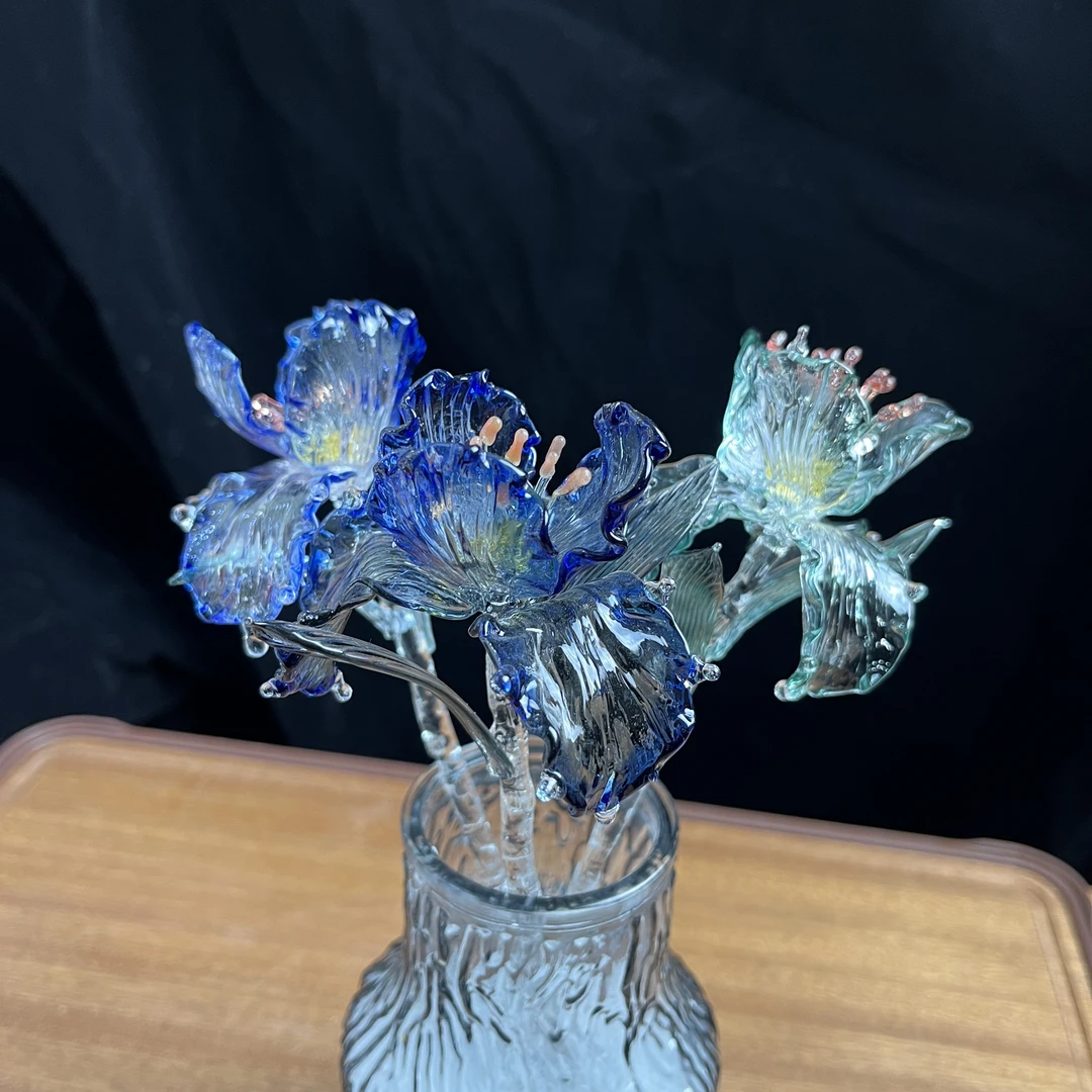 淄博琉璃手作仿真鸢尾花插装饰摆件治愈玻璃永生花情人节生日礼物