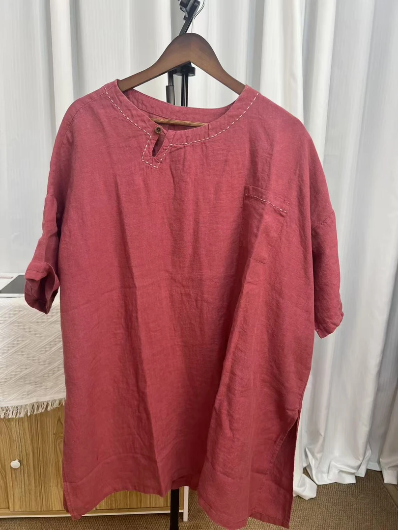 夏季休闲百搭亚麻手工女士上胸围150衣长80可穿200斤