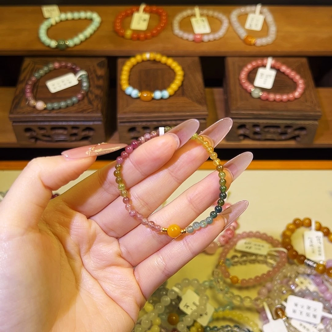 烟晶手链银S925镶嵌碧玺1341