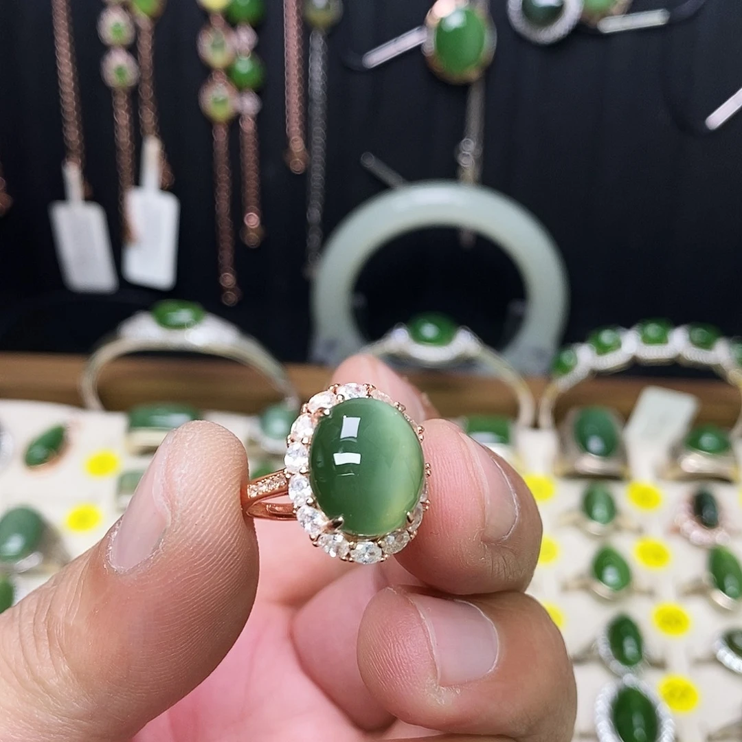 和田玉（碧玉）银S925镶嵌戒指